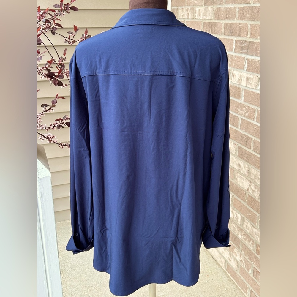 NWOT EDDIE BAUER sXXL classic navy ‘Departure Shirt’-easy care poly blend - Picture 2 of 4